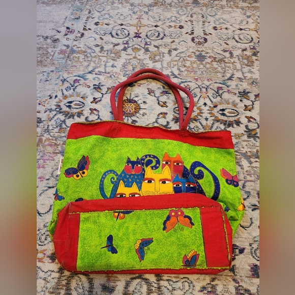 Laurel Burch Multicolor Cat Design Tote - Picture 2 of 10